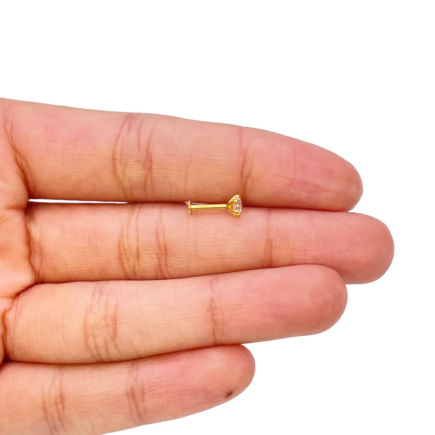 22ct Yellow Gold Six Claw Prong Cubic Zirconia Nose Stud/Pin 4mm Length 