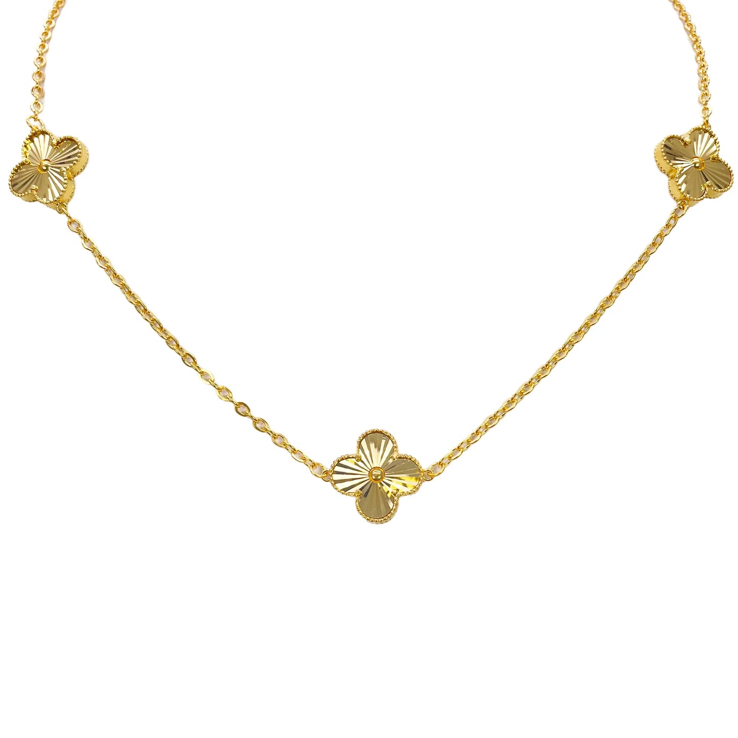 22ct Yellow Gold Three Flower Necklace 18 Inches Width 13.5mm  Diamond Bracelets