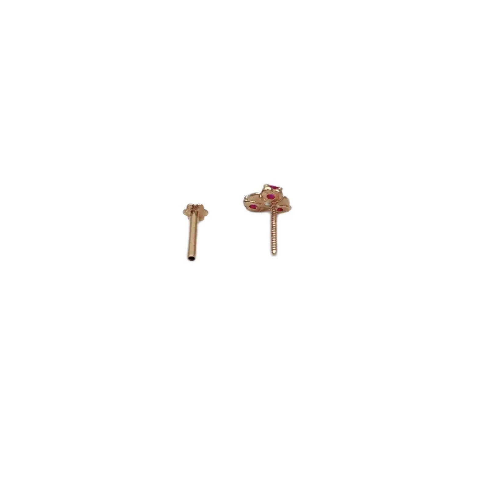 22ct Yellow Gold Three Stone Ruby & Emerald Nose Stud/Nose Pin/Nose Piercings 