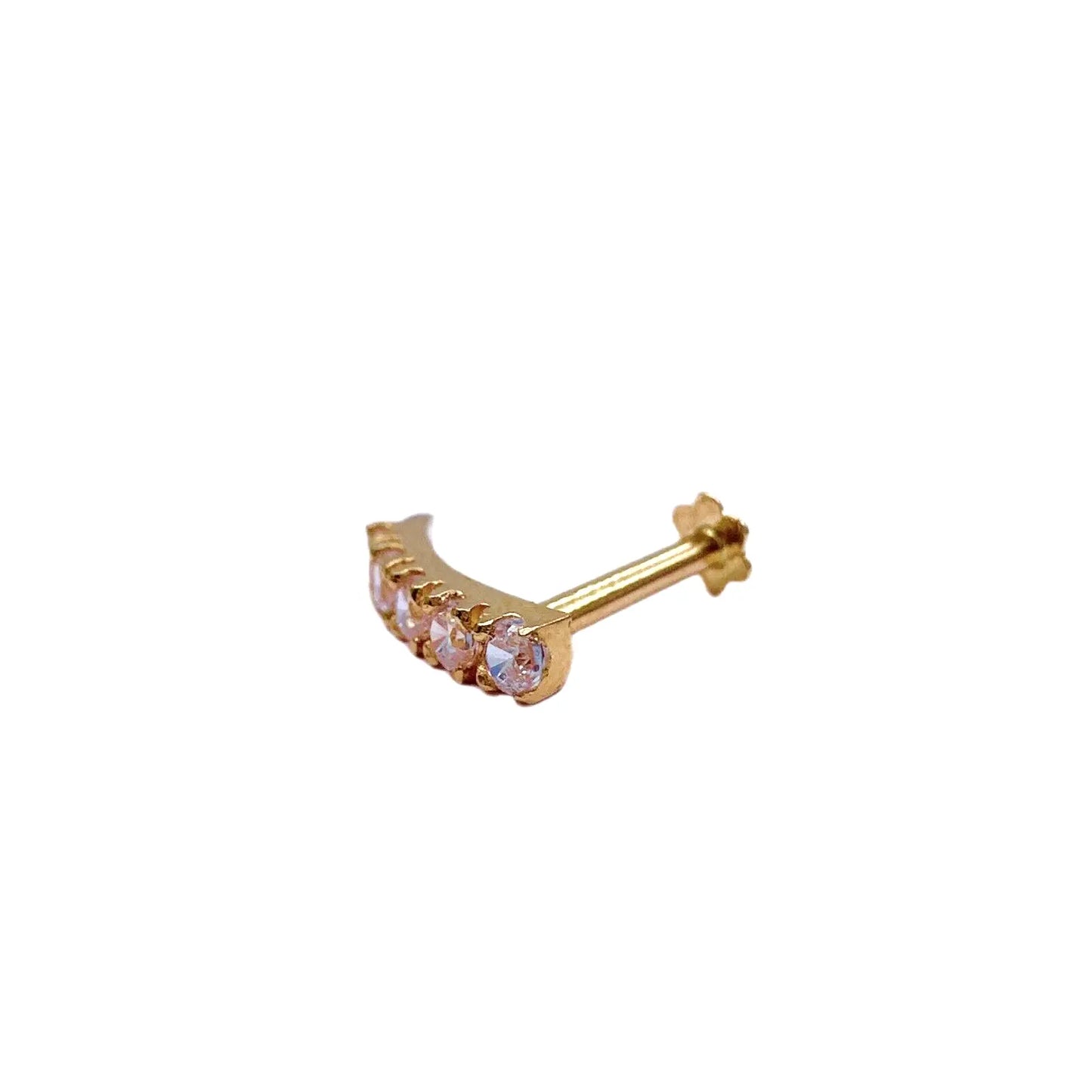 22ct Yellow Gold & Cubic Zirconia J-Bar Four Stone Nose Studs/Nose Pin, 9mm 