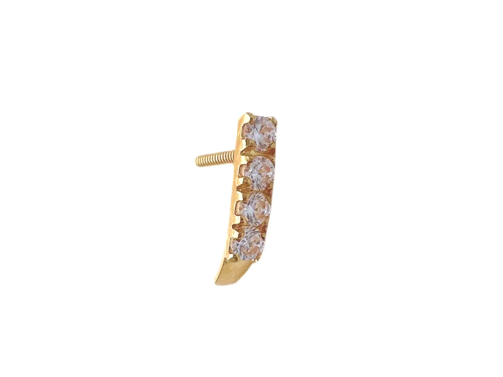 22ct Yellow Gold & Cubic Zirconia J-Bar Four Stone Nose Studs/Nose Pin, 9mm 