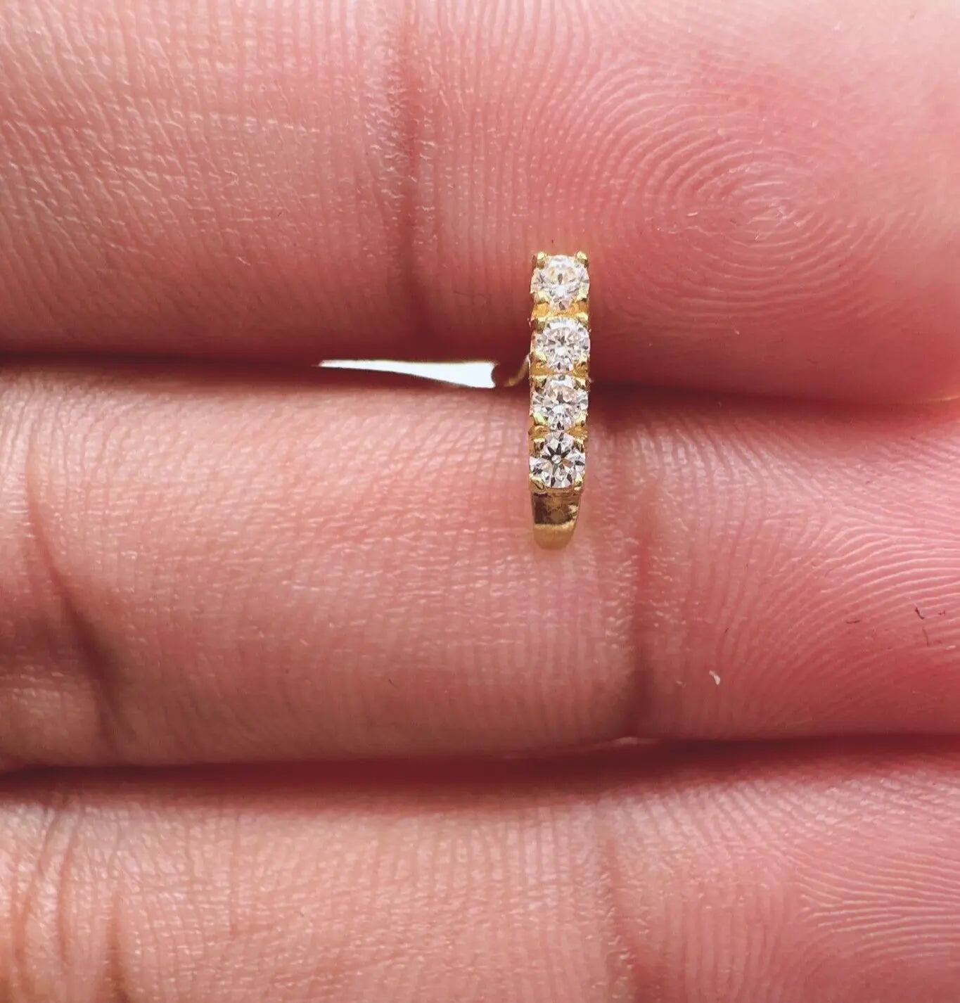 22ct Yellow Gold & Cubic Zirconia J-Bar Four Stone Nose Studs/Nose Pin, 9mm 