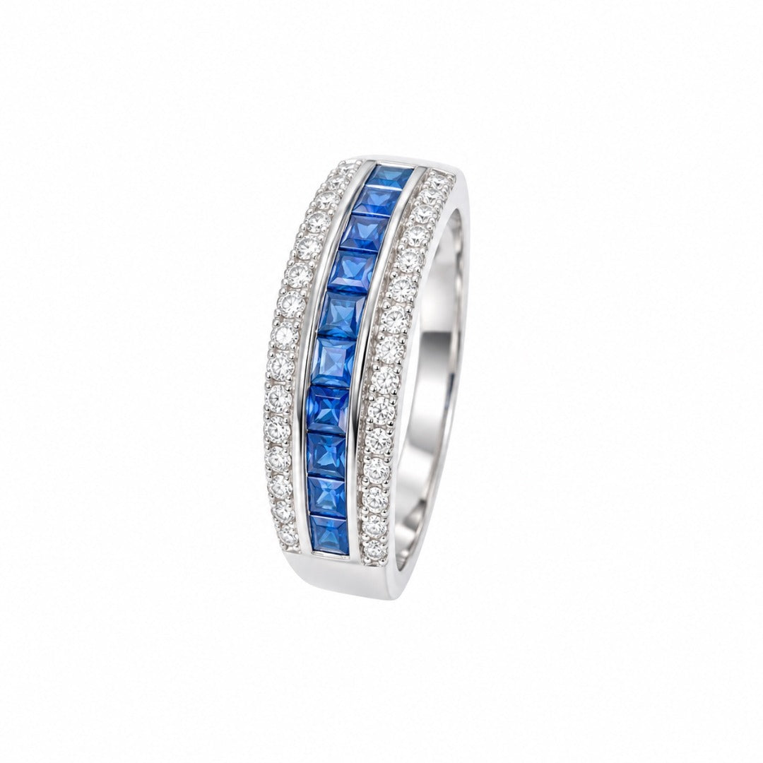 9ct White Gold Princess Sapphire & Diamond Half Eternity Ring 0.98ct