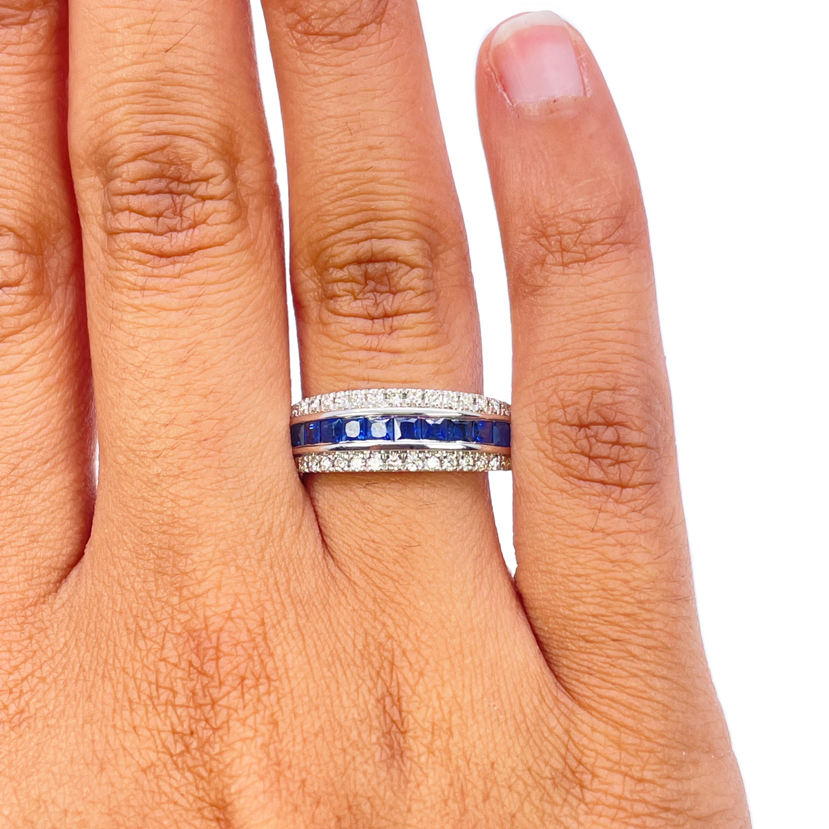 9ct White Gold Princess Sapphire & Diamond Half Eternity Ring 0.98ct