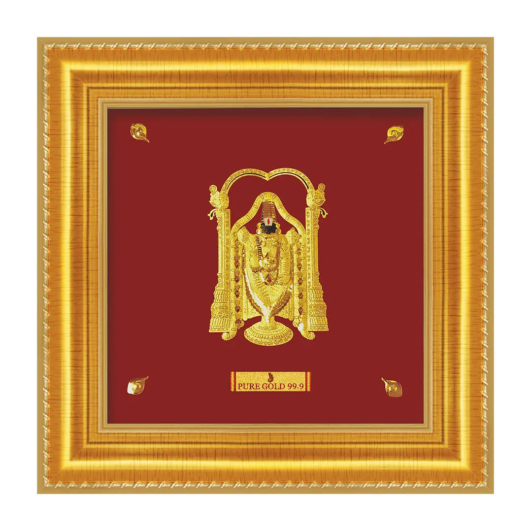 24ct Pure Gold Leaf Venkateswara/Balaji Frame 13.9 x 13.9cm 
