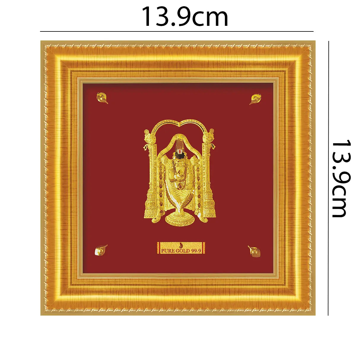 24ct Pure Gold Leaf Venkateswara/Balaji Frame 13.9 x 13.9cm 