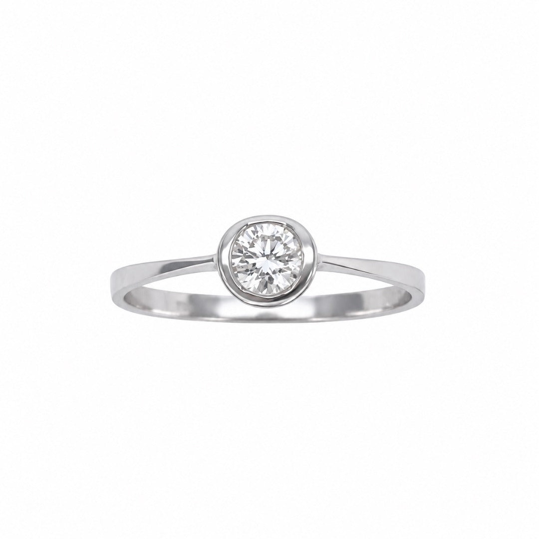 18ct White Gold Natural Diamond Bezel Set Solitaire Ring Minimalist 0.20ct