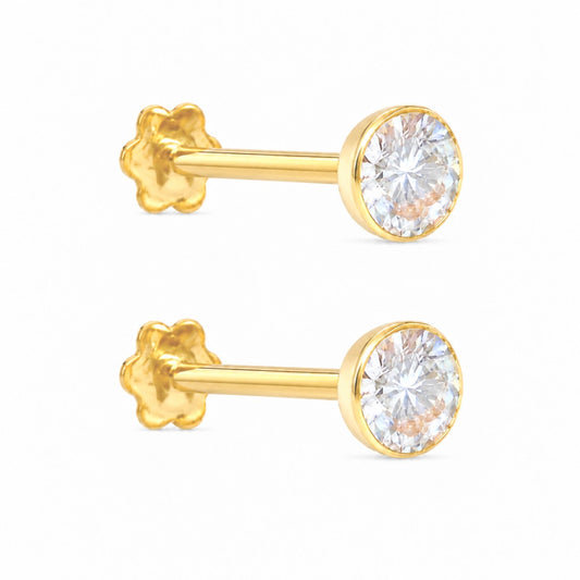 22ct Yellow Gold Round Bezel Children's Stud Earrings 2.5-4.5mm