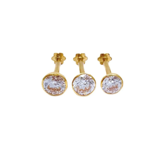 22ct Yellow Gold & Cubic Zirconia Nose Studs/Nose Pin Screw Back (3.5MM-4.5MM) 