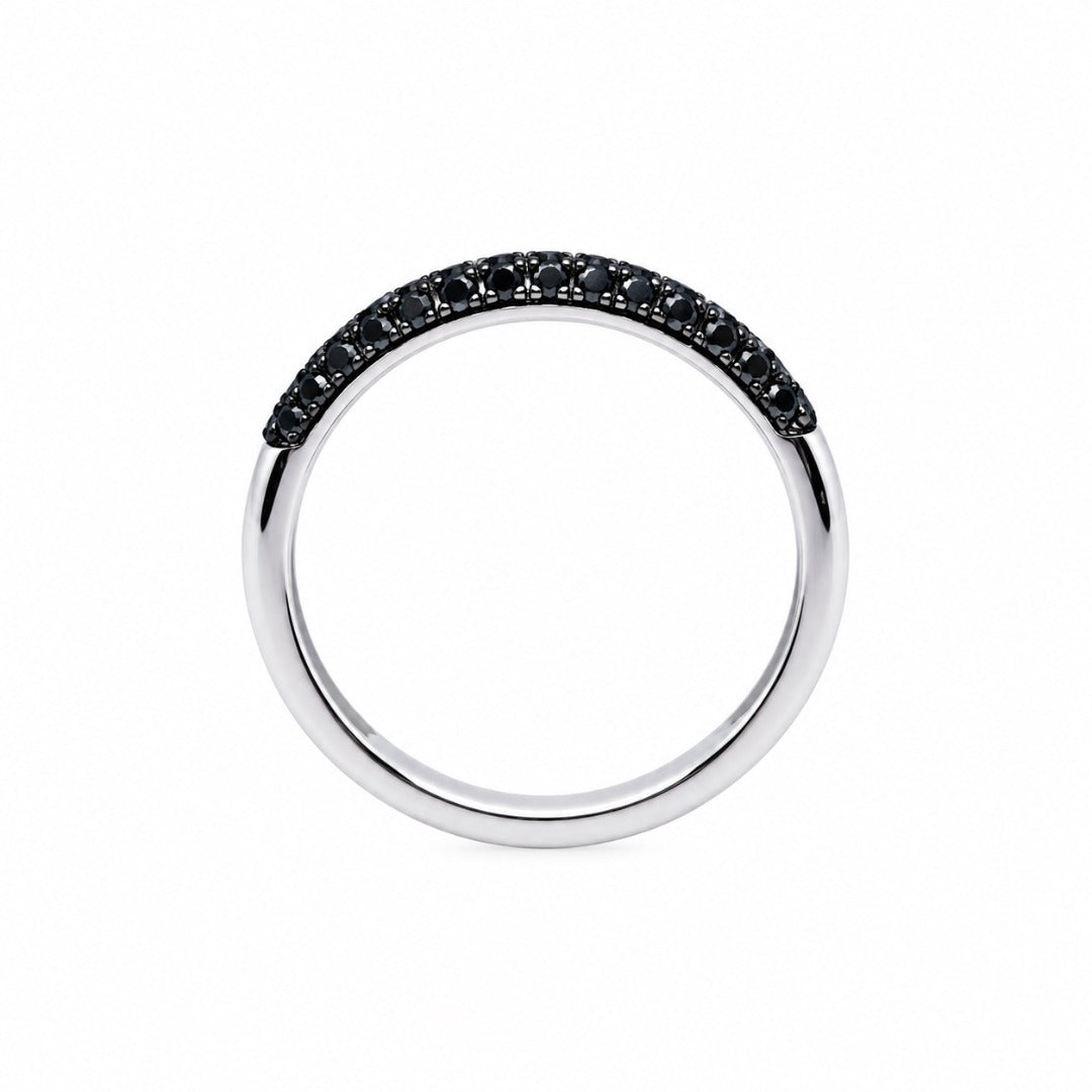 14ct White Gold Black Diamond Dome Pave Ring 3 Row 0.37ct