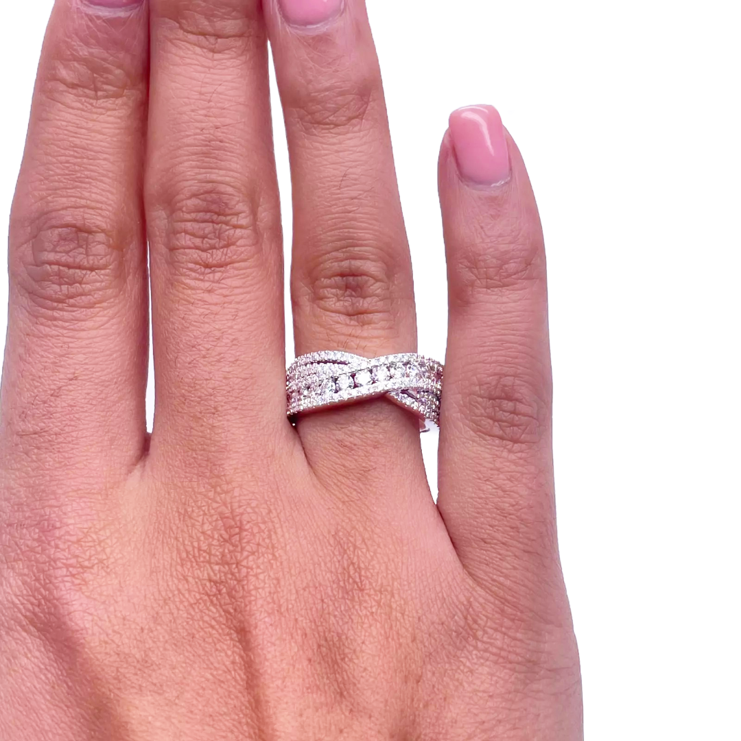 18ct White Gold Natural Diamond Crossover Pav� Ring 1.00ct