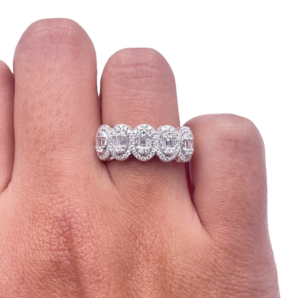18ct White Gold Natural Diamond 5 Cluster Baguette Ring 0.49ct