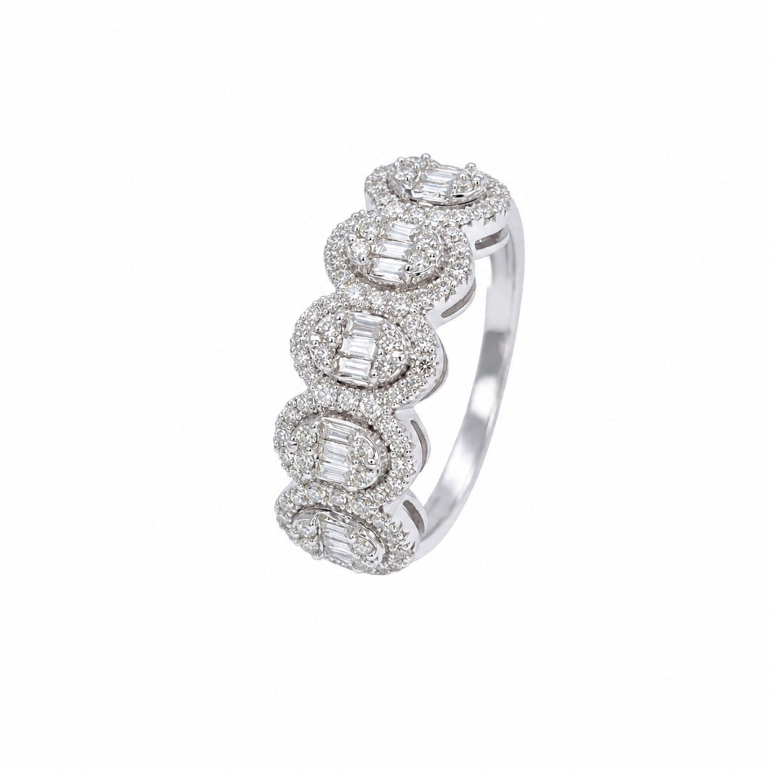 18ct White Gold Natural Diamond 5 Cluster Baguette Ring 0.49ct