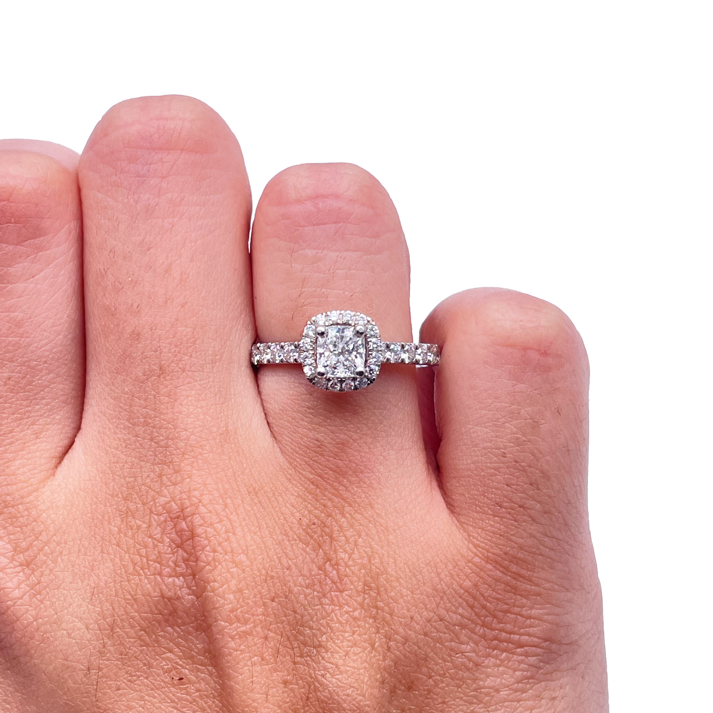 14ct White Gold 4-Claw Cushion Natural Diamond  Engagement Ring 1.28ct