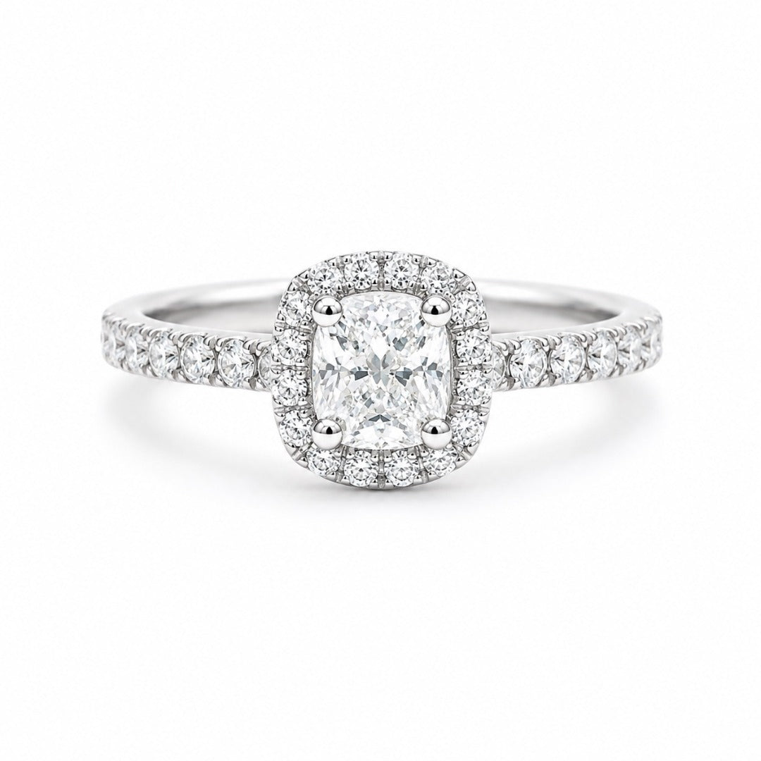 14ct White Gold 4-Claw Cushion Natural Diamond  Engagement Ring 1.28ct