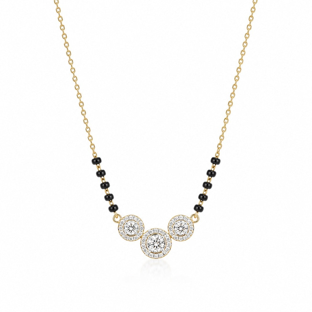 18ct Yellow Gold Natural Diamond Triple Halo Mangalsutra Necklace - 0.65ct - IGI Certified