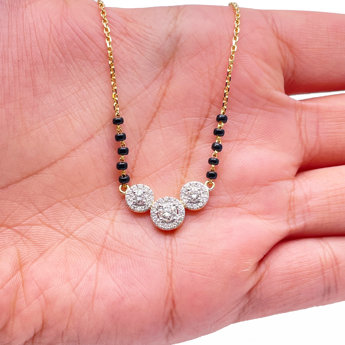 18ct Yellow Gold Natural Diamond Triple Halo Mangalsutra Necklace - 0.65ct - IGI Certified