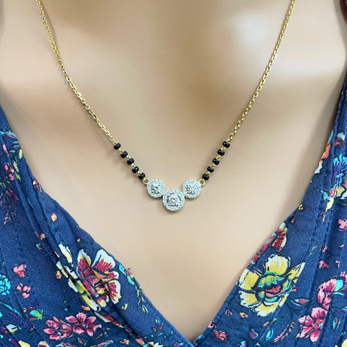 18ct Yellow Gold Natural Diamond Triple Halo Mangalsutra Necklace - 0.65ct - IGI Certified
