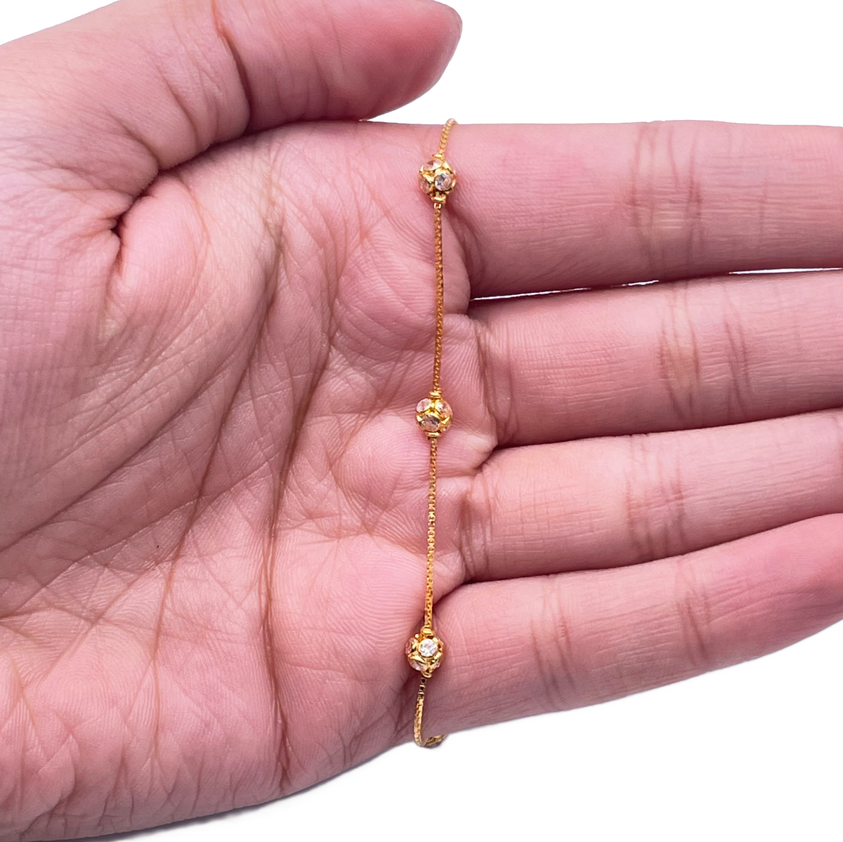 22ct Yellow Gold Cubic Zirconia Station Bracelet Box Chain 7 Inches