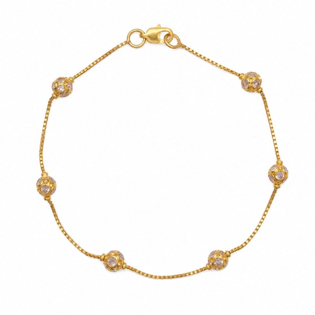22ct Yellow Gold Cubic Zirconia Station Bracelet Box Chain 7 Inches