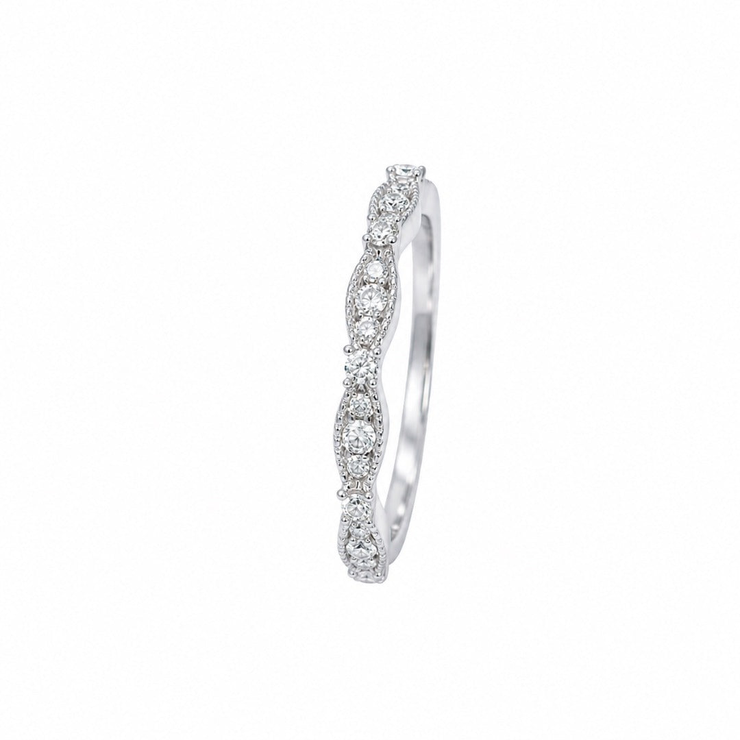 18ct White Gold Natural Diamond Half Eternity Milgrain Ring 0.25ct