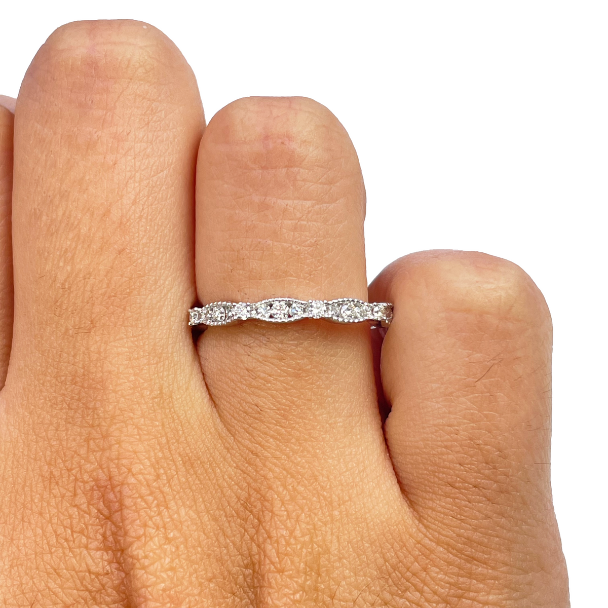 18ct White Gold Natural Diamond Half Eternity Milgrain Ring 0.25ct