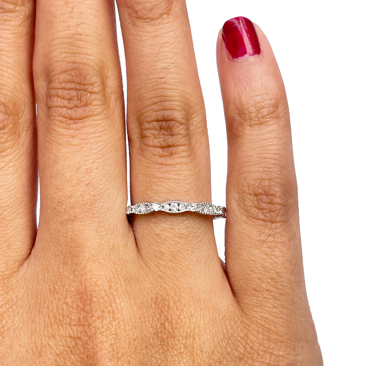 18ct White Gold Natural Diamond Half Eternity Milgrain Ring 0.25ct