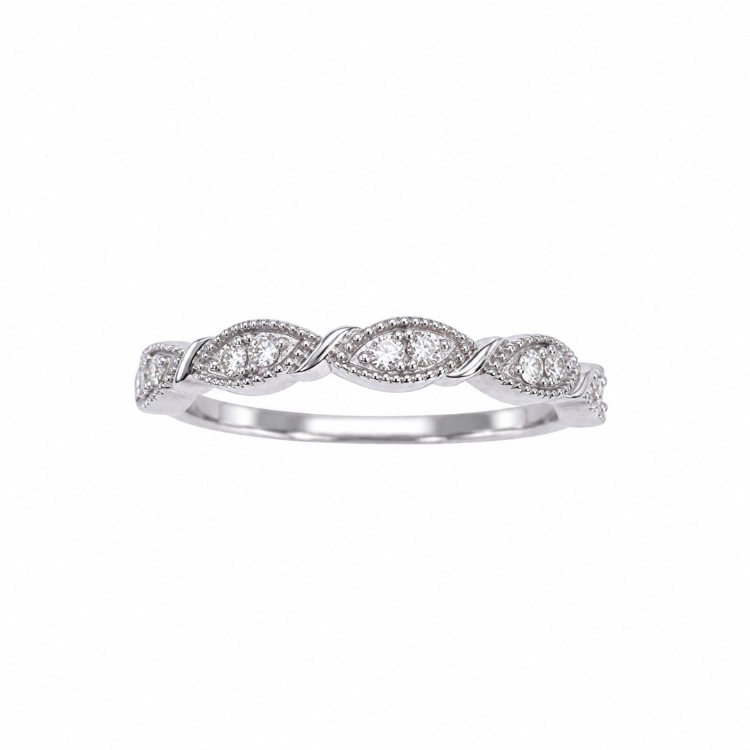 18ct White Gold Natural Diamond Twisted Milgrain Ring 0.11ct