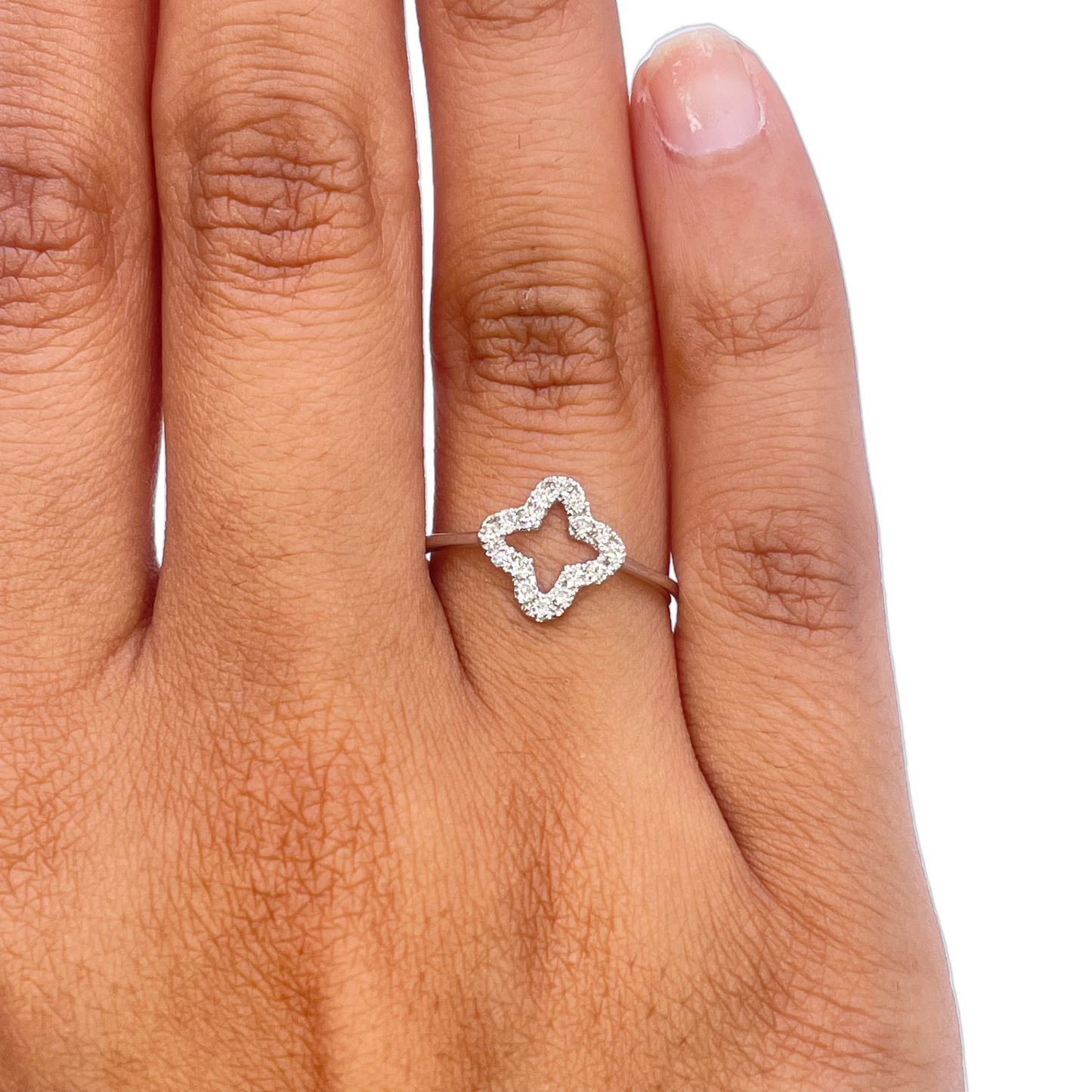 18ct White Gold 0.18ct Natural Diamond Pave Open Quatrefoil Flower Ring