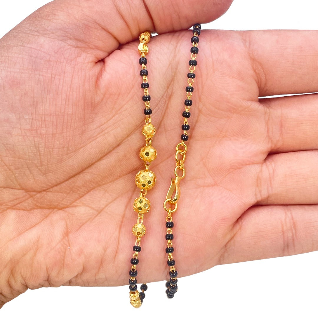 22ct Yellow Gold Diamond Cut Beaded Mangalsutra Necklace 18.5''inches