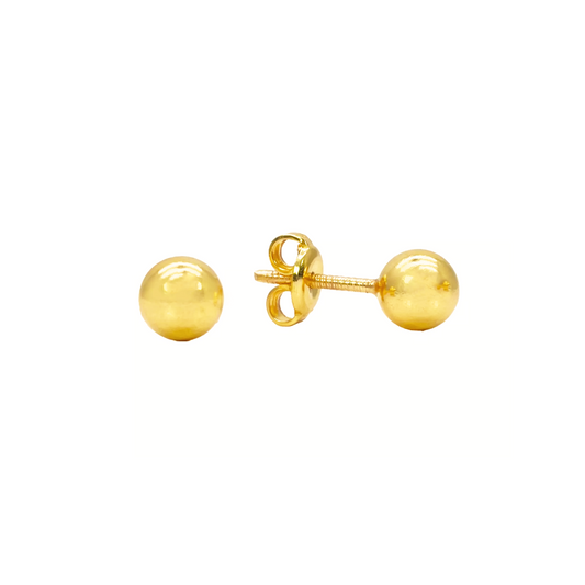 22ct Yellow Gold High Polished Round Plain Ball Stud Earrings 5mm