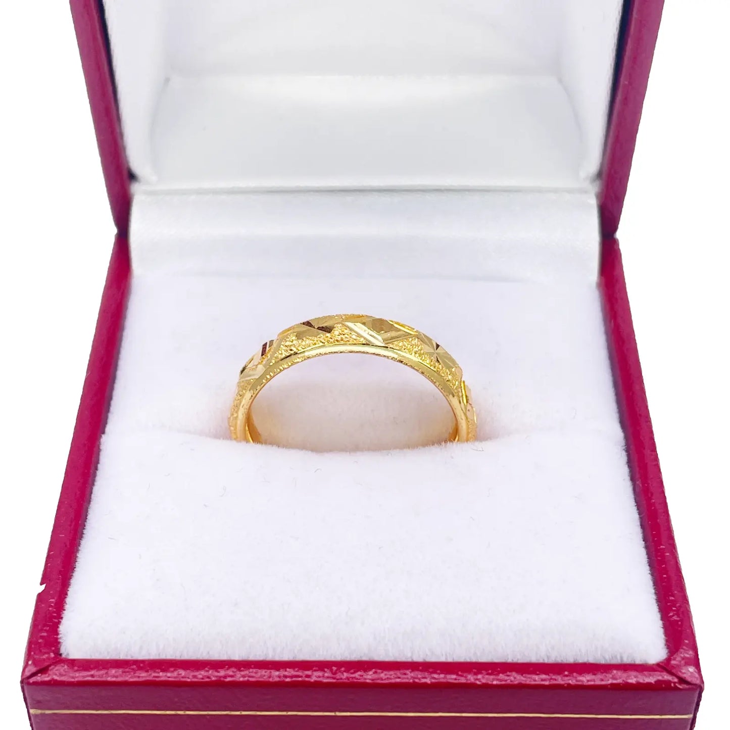 22ct Yellow Gold Textured & High Polished Edge Diamond Cut Stackable Band 4.6mm 