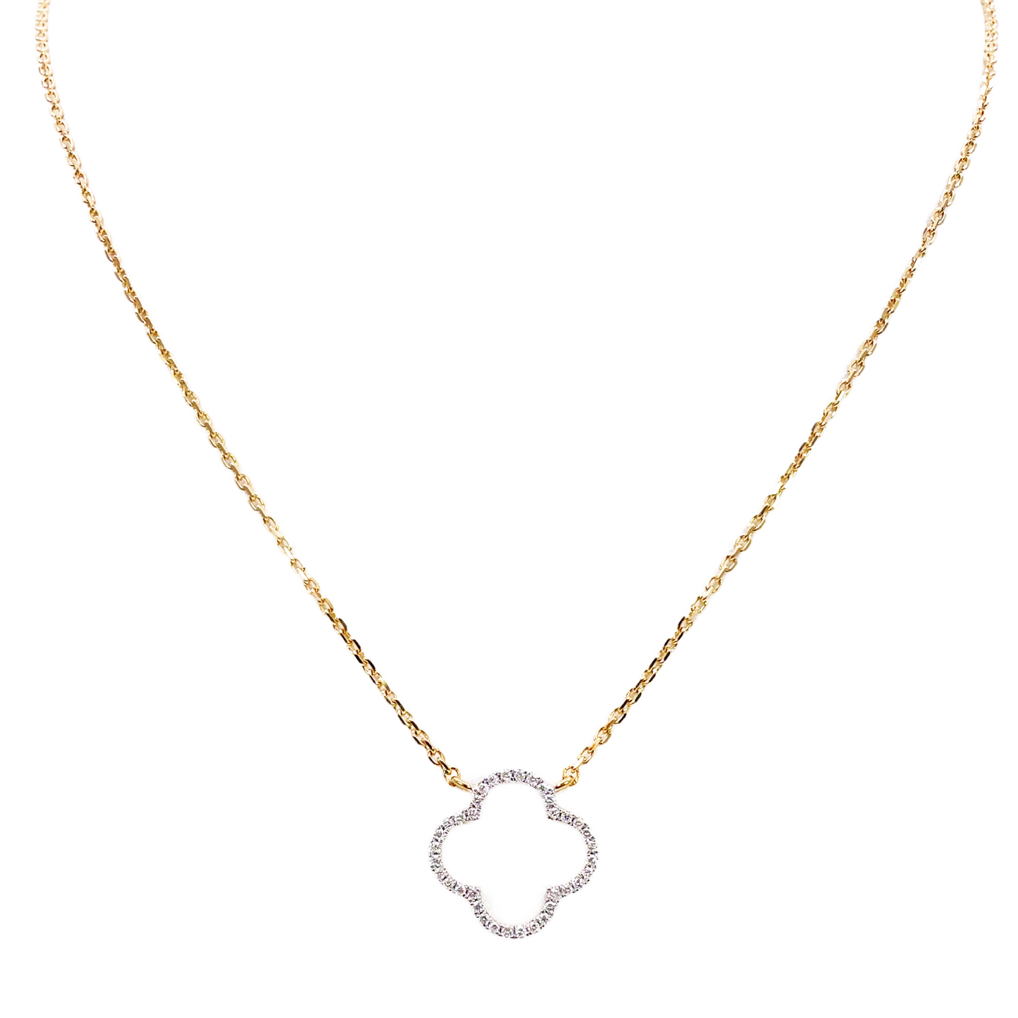 14ct Yellow Gold Elegant Open Flower Diamond Necklace 0.15ct 18 inches