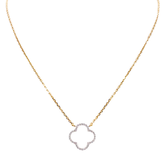 14ct Yellow Gold Elegant Open Flower Diamond Necklace 0.15ct 18 inches