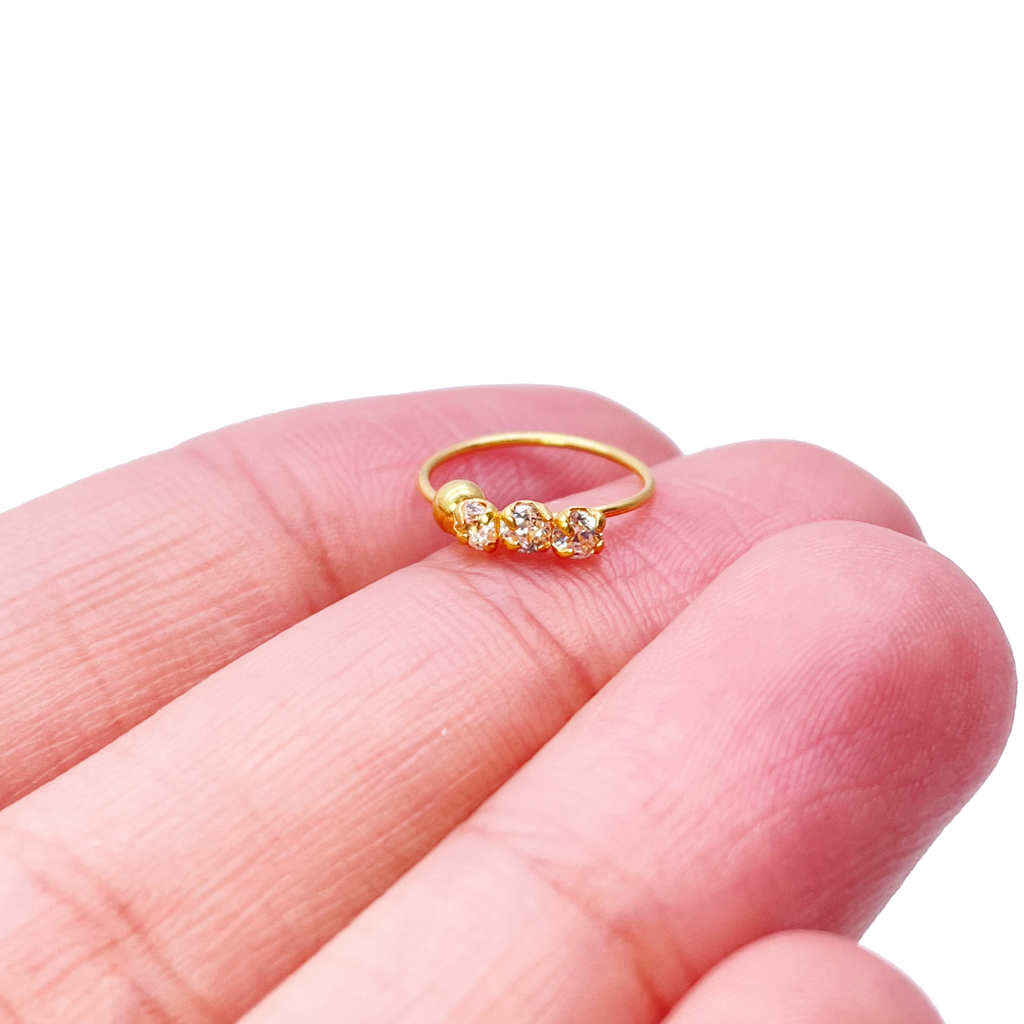 22ct Gold Tiny Cubic Zirconia Nose Ring Hoop Huggie 9mm