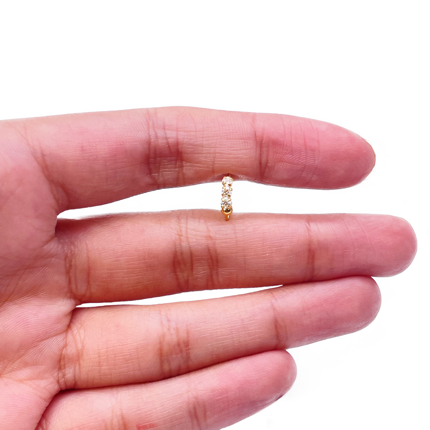 22ct Gold Tiny Cubic Zirconia Nose Ring Hoop Huggie 9mm