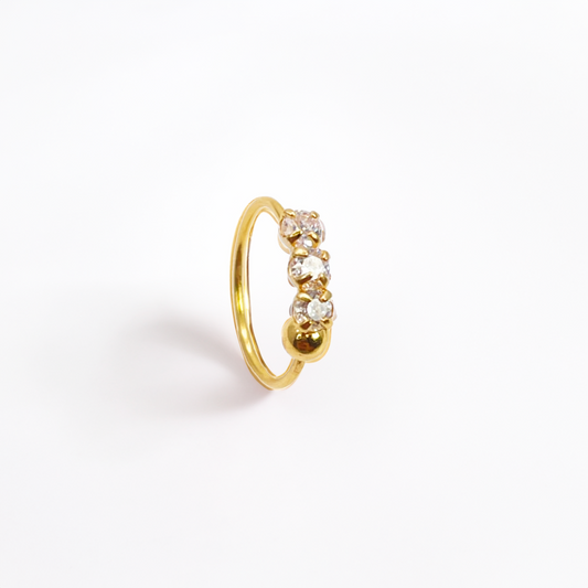 22ct Gold Tiny Cubic Zirconia Nose Ring Hoop Huggie 9mm