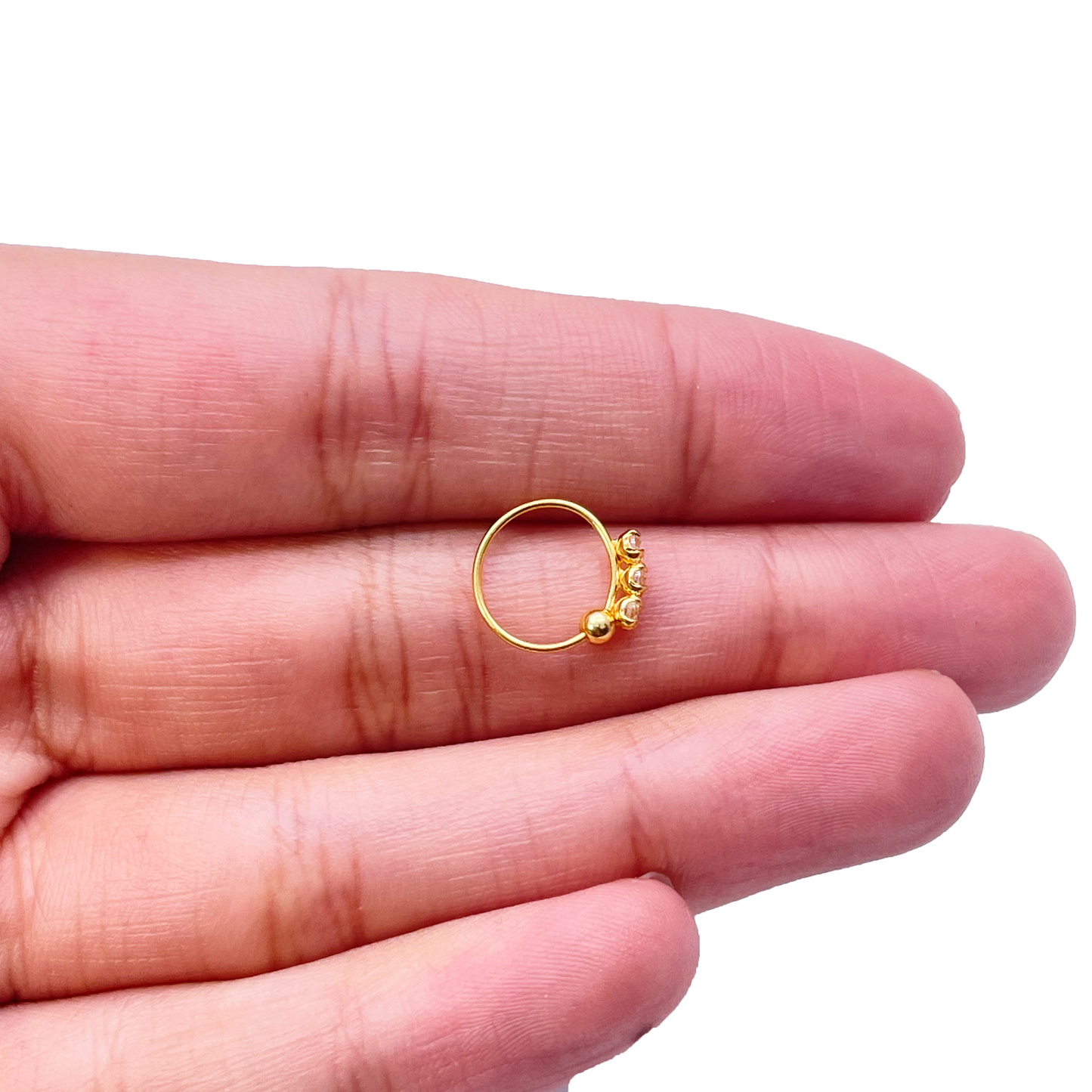 22ct Gold Tiny Cubic Zirconia Nose Ring Hoop Huggie 9mm