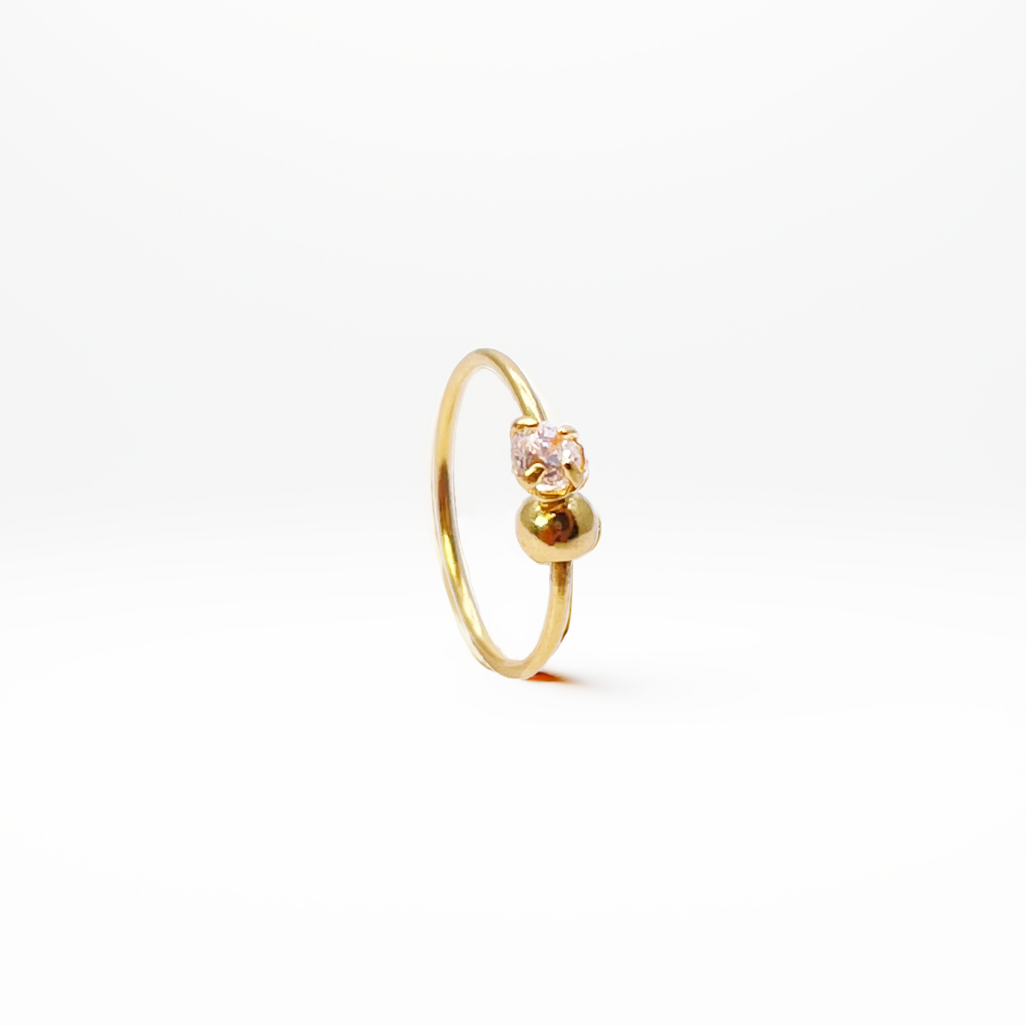 22ct Gold Tiny Cubic Zirconia Nose Ring Hoop Huggie 8.8mm