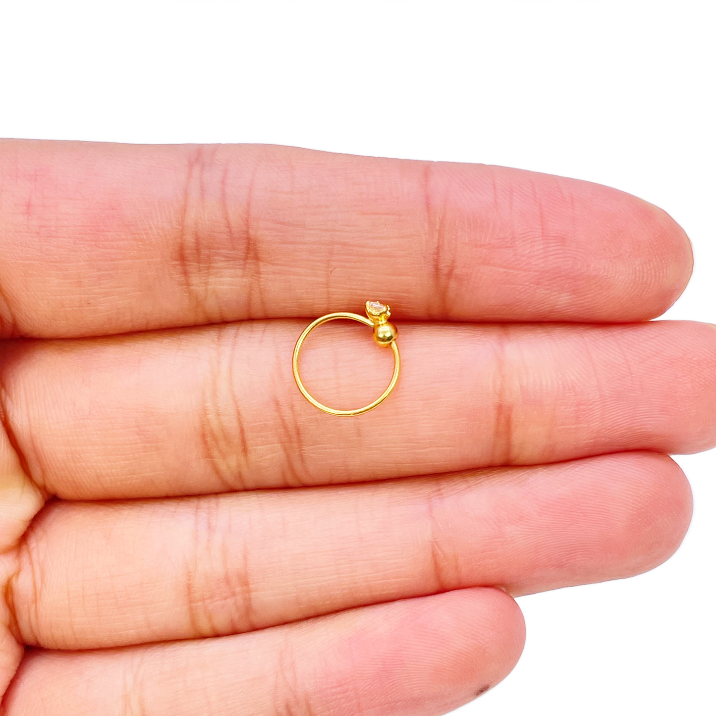 22ct Gold Tiny Cubic Zirconia Nose Ring Hoop Huggie 8.8mm