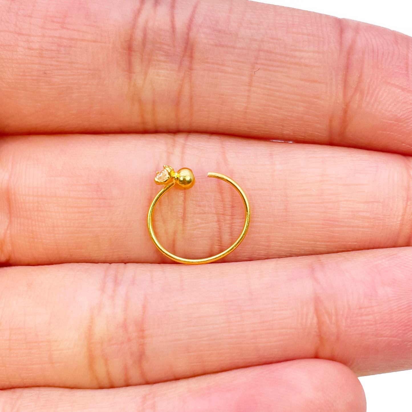 22ct Gold Tiny Cubic Zirconia Nose Ring Hoop Huggie 8.8mm