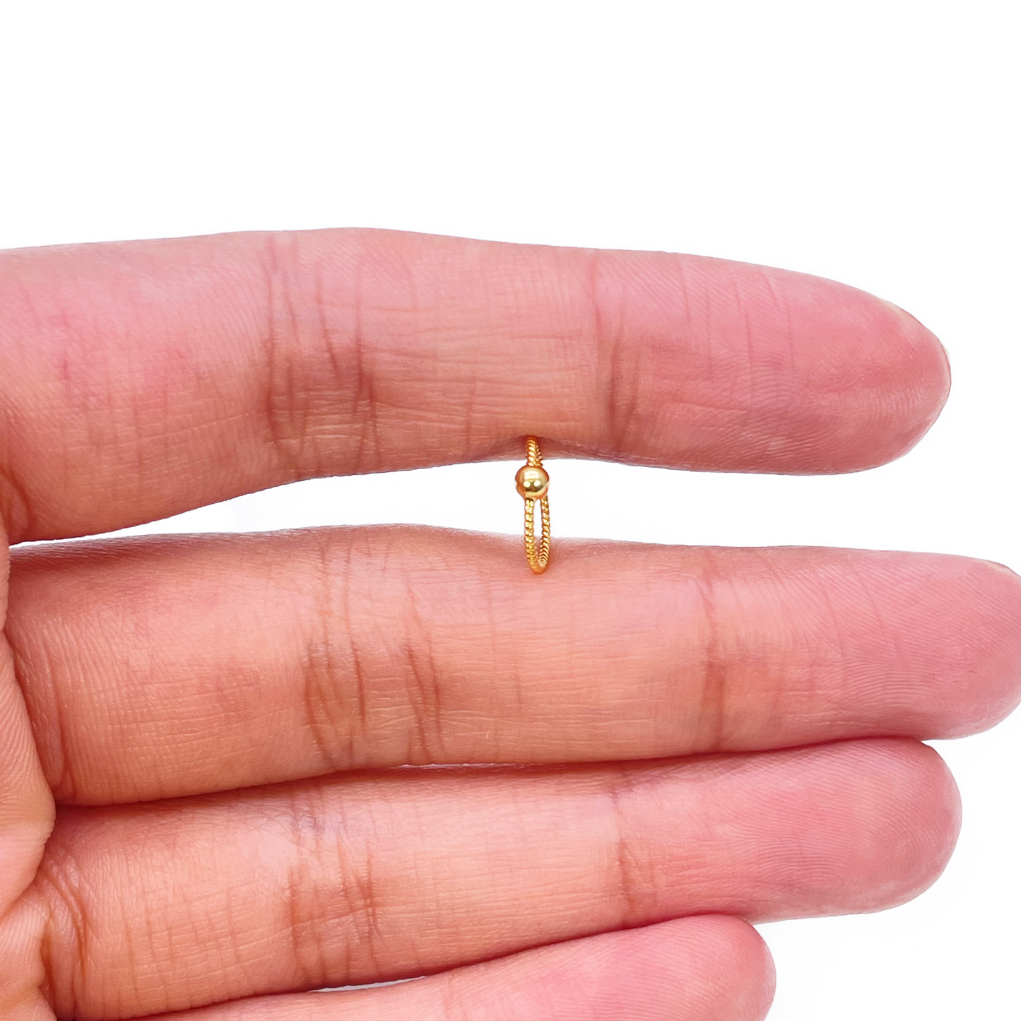 22ct Yellow Gold Tiny Rope Dainty Nose Ring Huggie 8mm Diameter