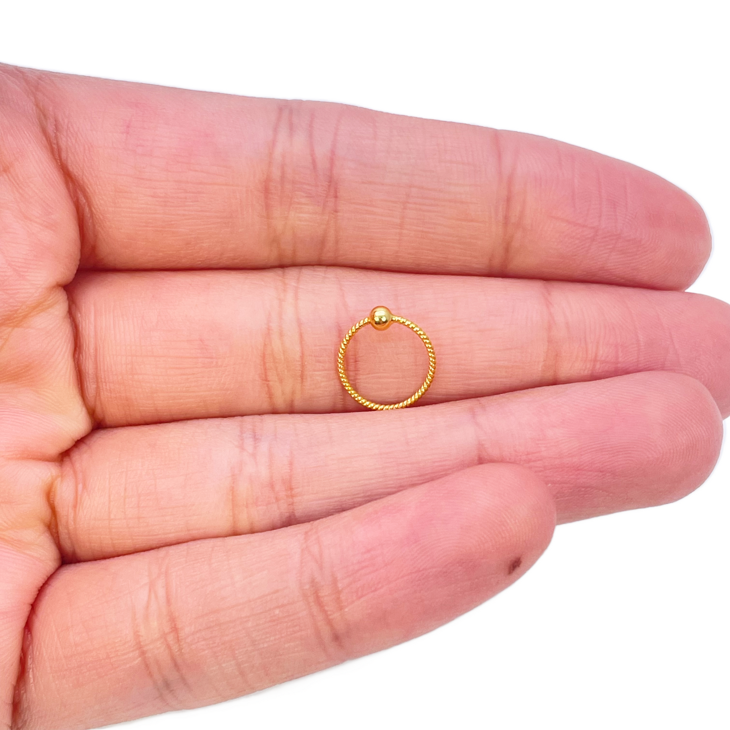 22ct Yellow Gold Tiny Rope Dainty Nose Ring Huggie 8mm Diameter