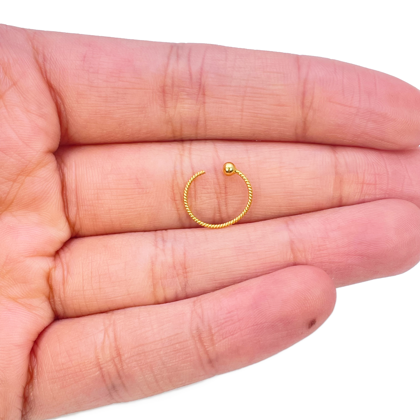 22ct Yellow Gold Tiny Rope Dainty Nose Ring Huggie 8mm Diameter