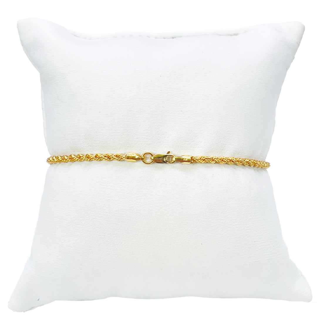 22ct Gold Rope Chain Bracelet Lightweight 7 Inches 2.2 mm