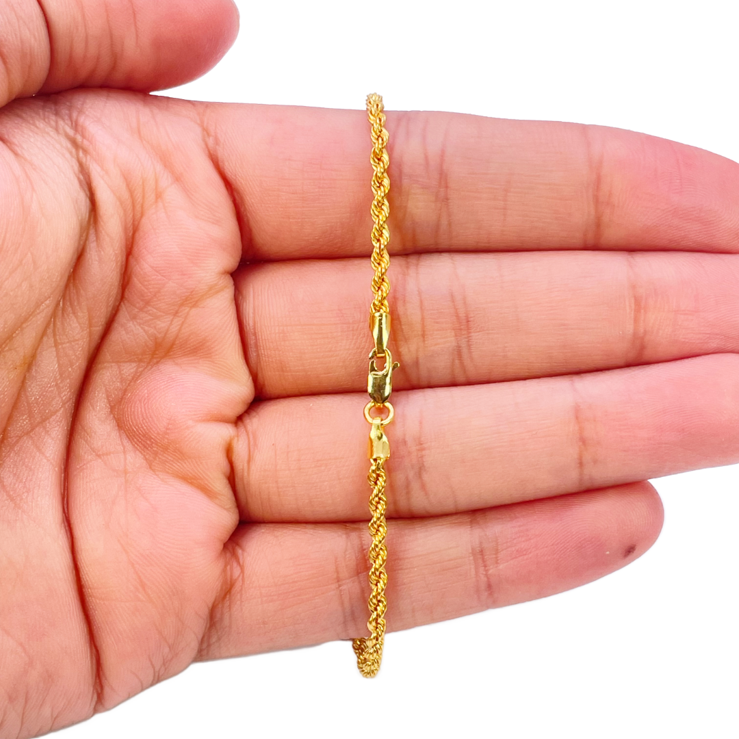 22ct Gold Rope Chain Bracelet Lightweight 7 Inches 2.2 mm
