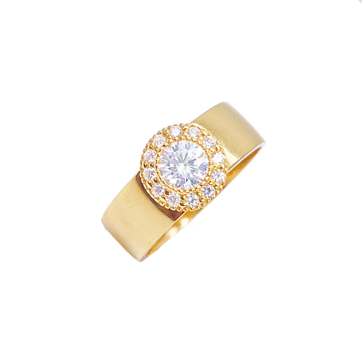 22ct Gold Cubic Zirconia Halo Ring High Polished 8.6mm Width