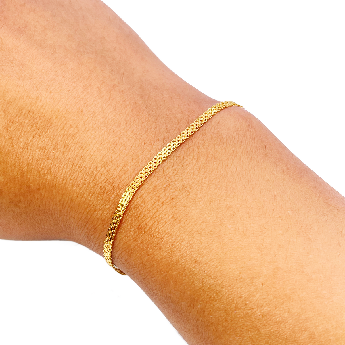 22ct Yellow Gold Flat Bismark Chain Bracelet 7 Inches High-Polished Minimalist