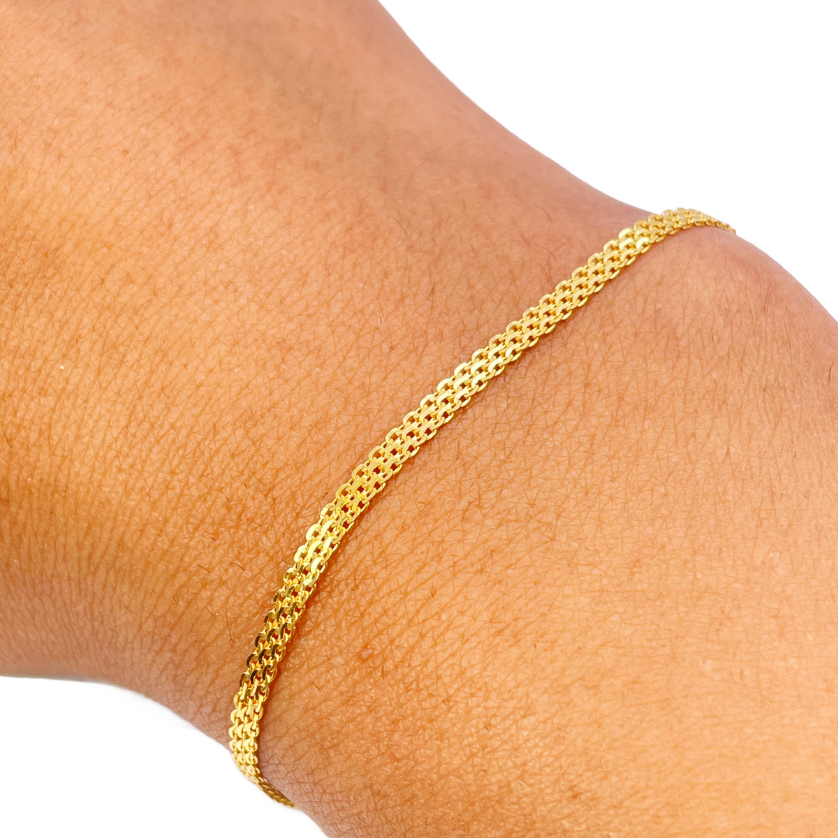 22ct Yellow Gold Flat Bismark Chain Bracelet 7 Inches High-Polished Minimalist