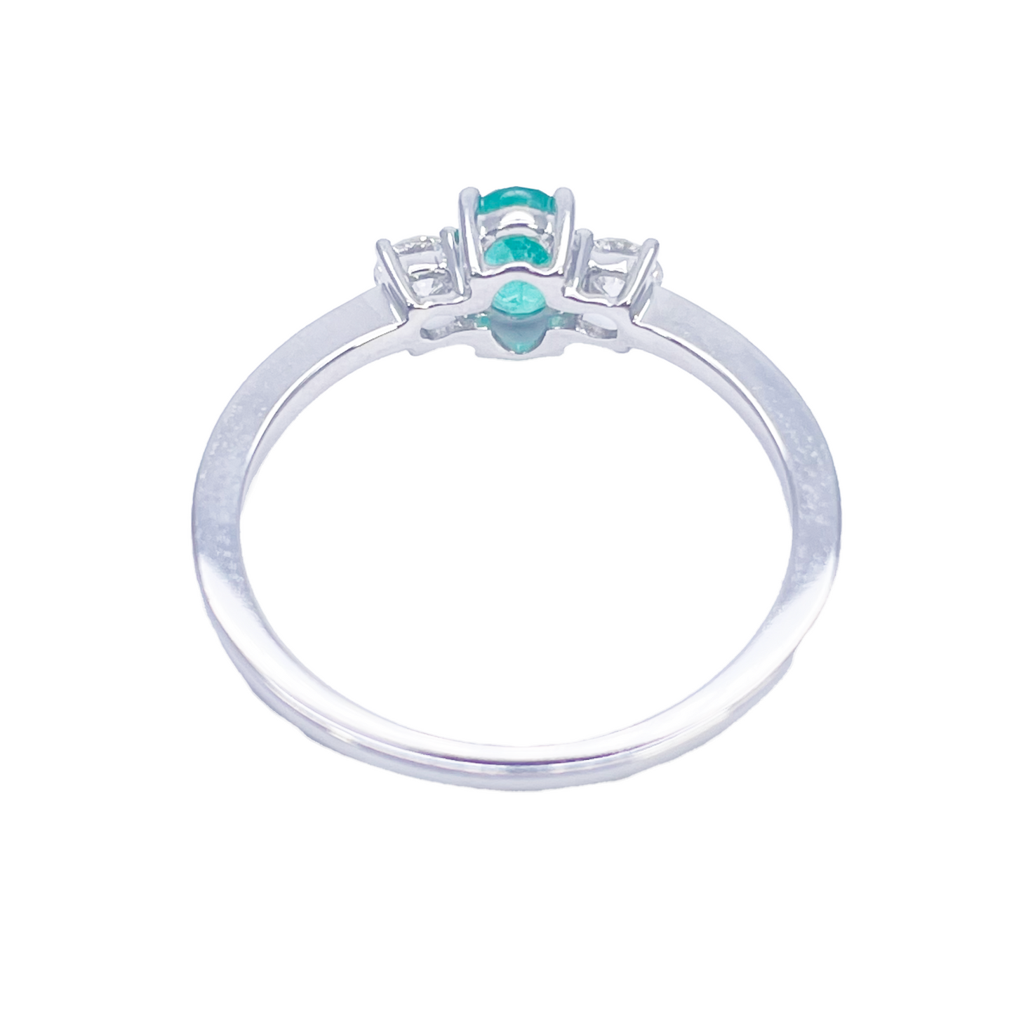 18ct Gold Emerald Diamond Ring Natural Round & Oval Cut Three-Stone 0.60ct